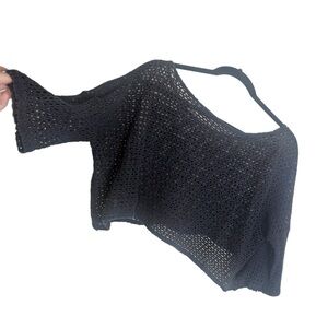 Black vintage 90s Cropped mesh knit goth punk rock Sweater Top Sz medium